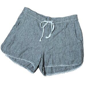 NORDSTROM CASLON Linen Blend Pinstripes Lace Trim Drawstring Shorts Size Medium